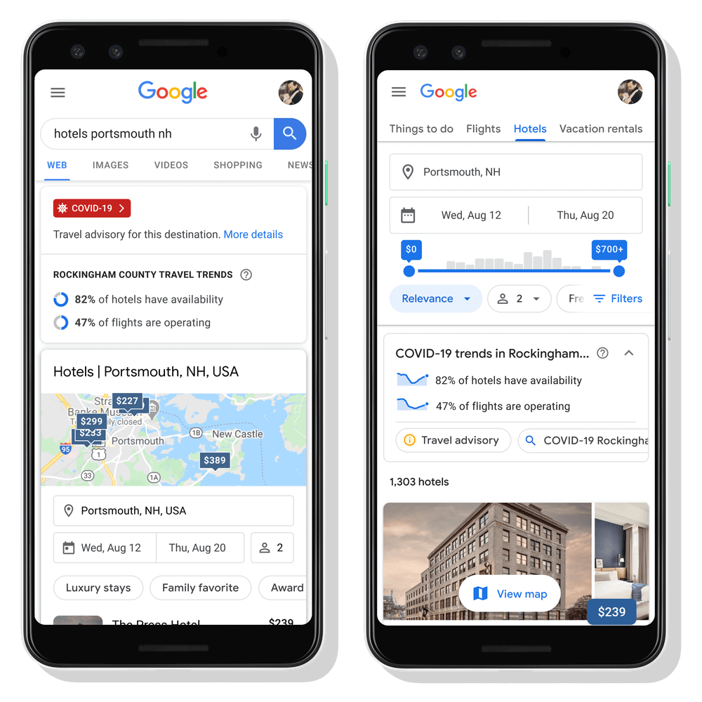 Google Travel adds Covid-19 safety features, alongside travel related updates about destinations